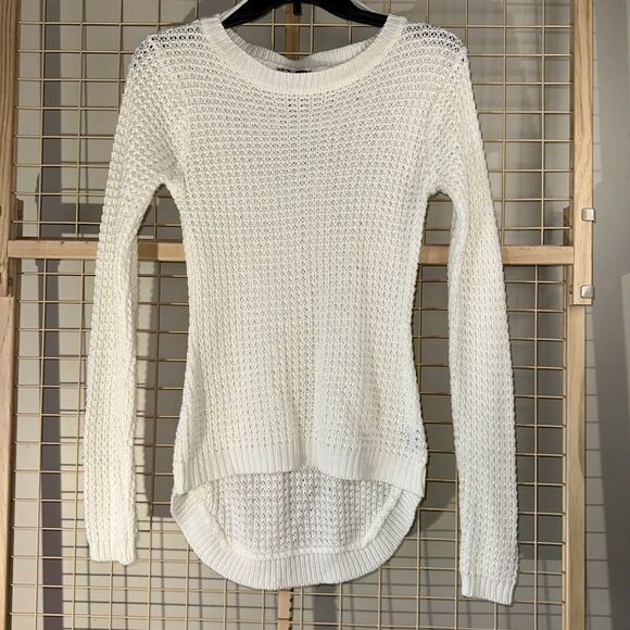 Love by Chesley White Sweater Women’s M Medium Open Knit Long Sleeve High Low - Picture 2 of 15